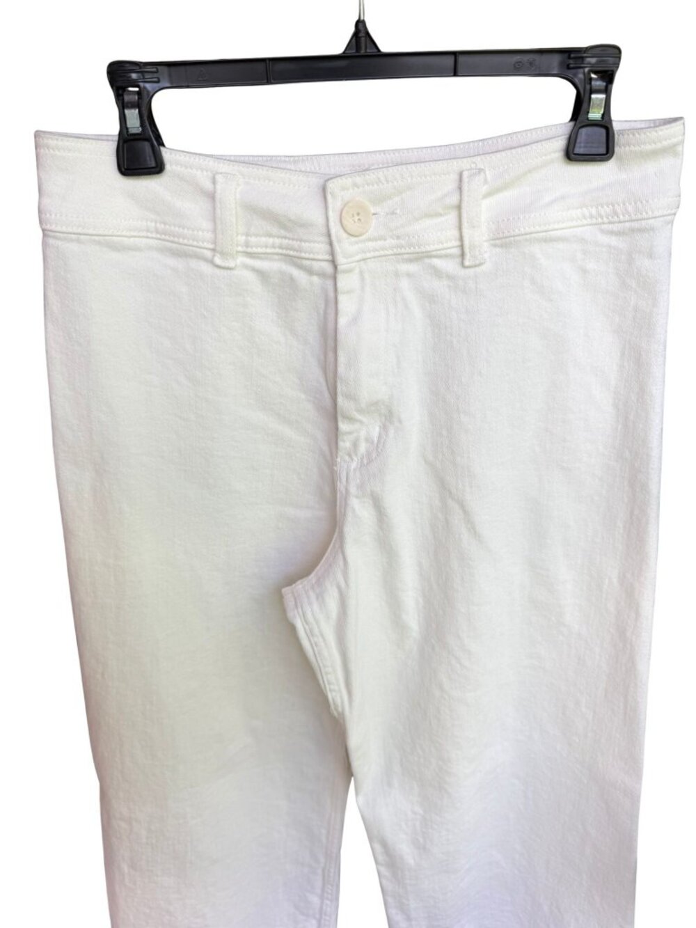 Miou Muse White Wide Leg Crop Jeans Raw Hem High Rise Stretch Denim Size L
